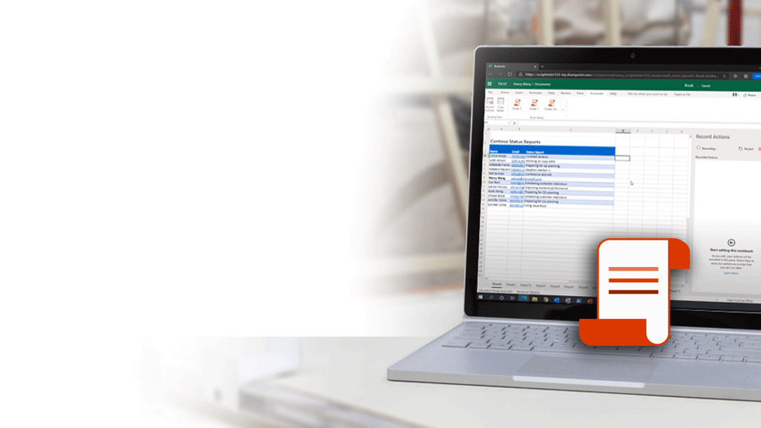 portátil que ejecuta un script de Office de Excel para automatizar tareas diarias